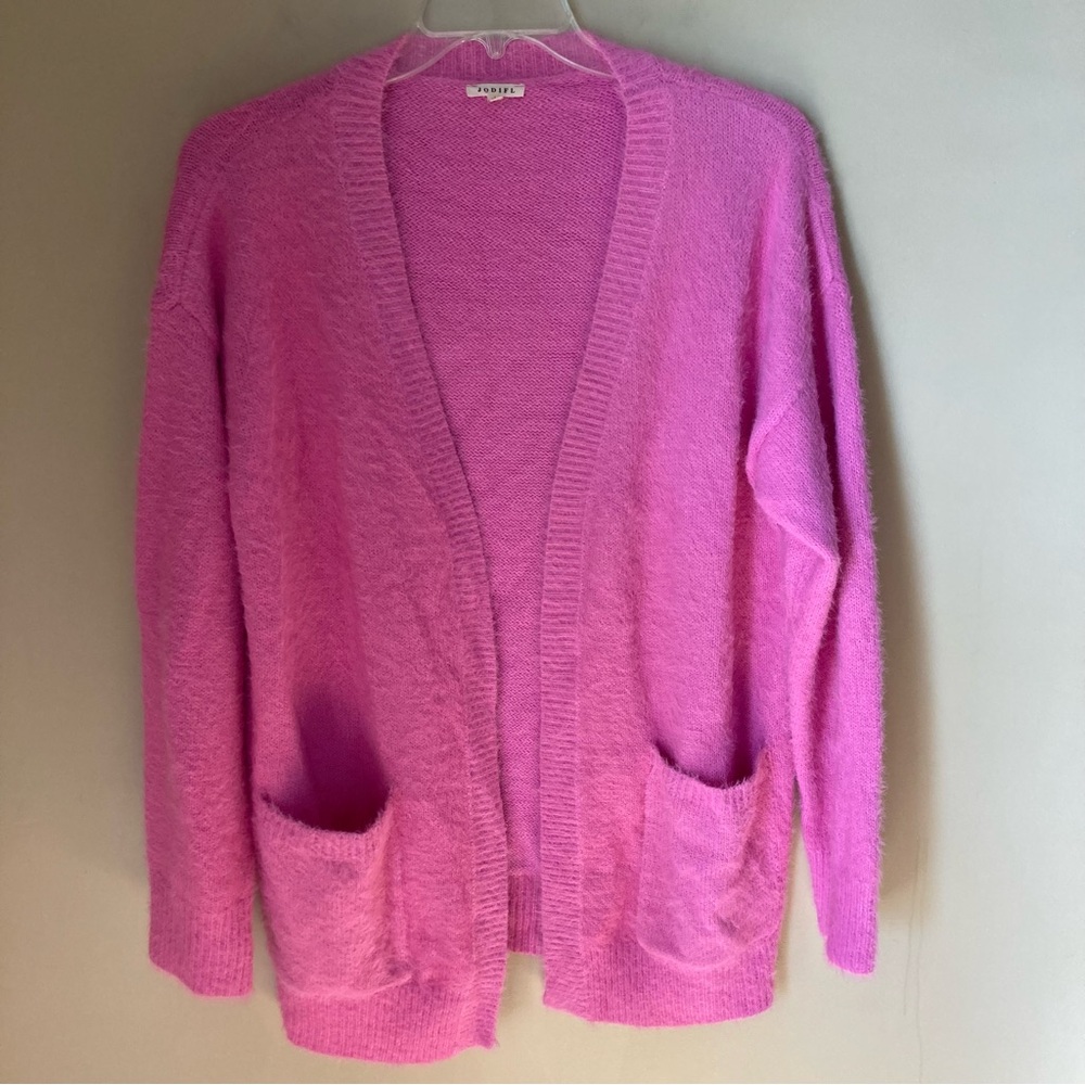Jodifl Women’s Cozy Fuzzy Pink Cardigan; Size L